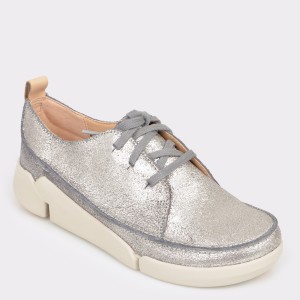 Pantofi sport CLARKS argintii, Triclar, din piele intoarsa