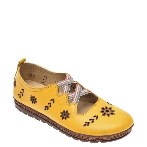 Pantofi PASS COLLECTION galbeni, K92104, din piele naturala