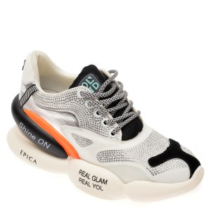 Pantofi sport EPICA albi, QN1, din material textil si piele naturala
