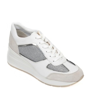 Pantofi sport GEOX albi, D028LA, din material textil si piele intoarsa