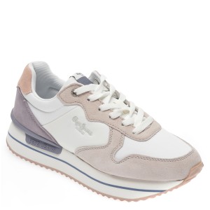 Pantofi sport PEPE JEANS albi, LS30991, din material textil si piele naturala
