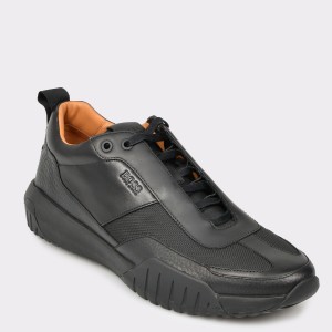Pantofi sport HUGO BOSS negri, 7528, din piele naturala si material textil