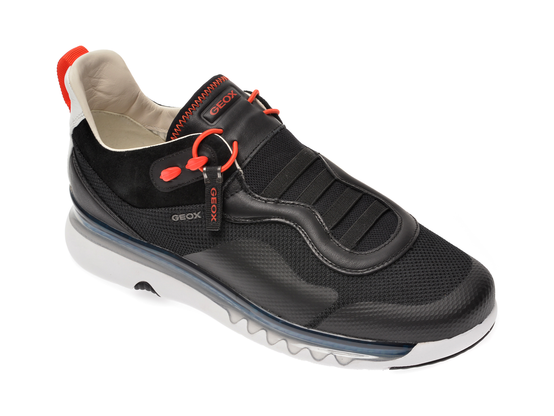 Pantofi sport GEOX negri, U029XA, din material textil si piele naturala