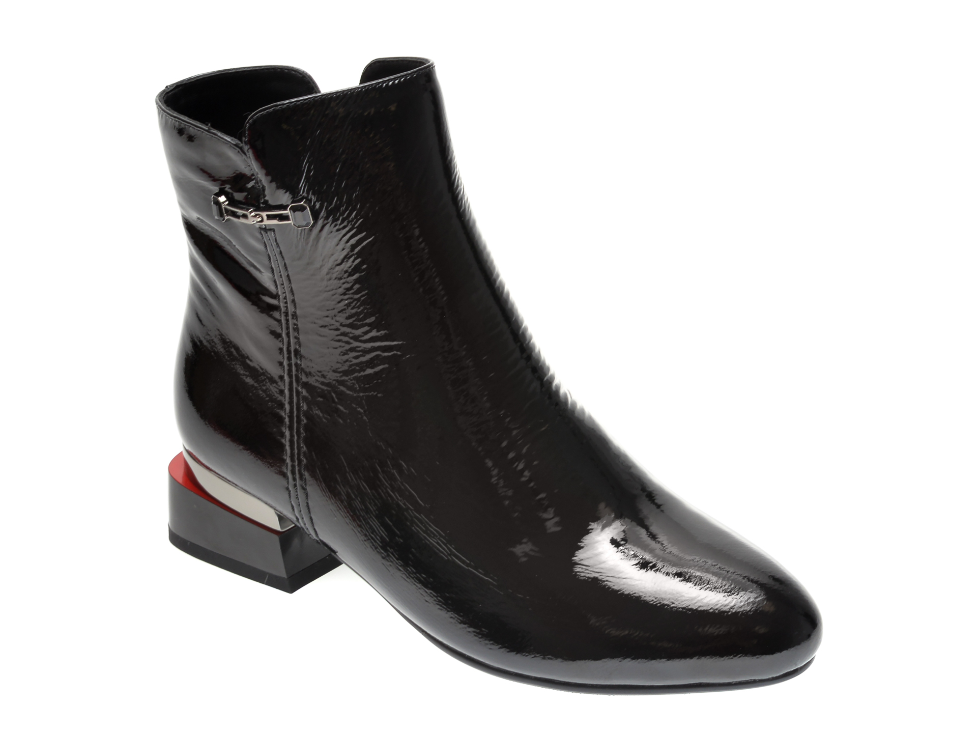 Botine EPICA negre, R67460, din piele naturala lacuita