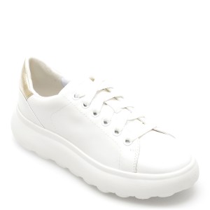 Pantofi casual GEOX albi, D35TCB, din piele naturala, dama