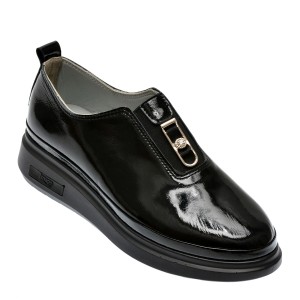 Pantofi casual IMAGE negri, 01502A, din piele naturala lacuita, dama