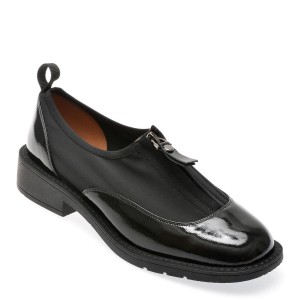 Pantofi casual IMAGE negri, 6184509, din material textil si piele naturala lacuita, dama