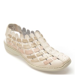 Pantofi casual RIEKER albi, 413V8, din piele naturala, dama