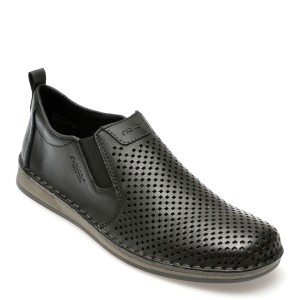 Pantofi casual RIEKER negri, 5457, din piele naturala, barbat