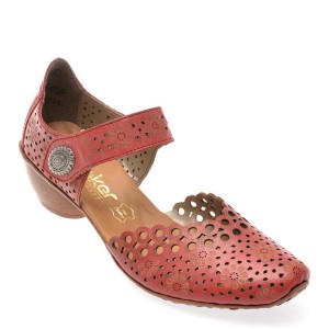 Pantofi casual RIEKER rosii, 43753, din piele naturala, dama