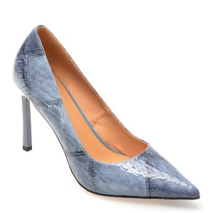 Pantofi eleganti EPICA albastri, S61, din piele naturala lacuita, dama