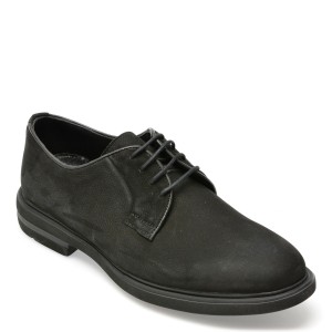 Pantofi OTTER negri, E1801, din nabuc, barbat