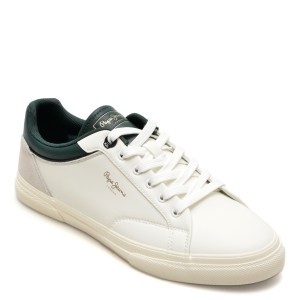 Pantofi PEPE JEANS albi, KENTON JOURNEY,  din piele ecologica, barbat