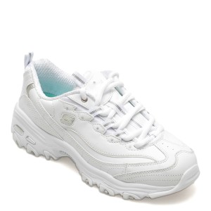 Pantofi SKECHERS albi, D LITES, din piele ecologica, dama