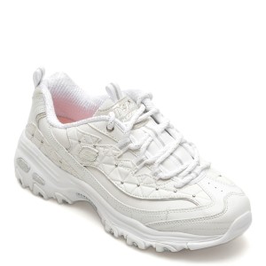 Pantofi SKECHERS albi, D LITES, din piele naturala, dama
