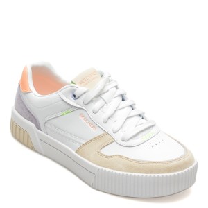 Pantofi SKECHERS albi, JADE, din piele ecologica, dama