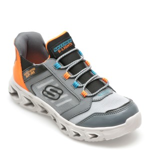 Pantofi SKECHERS gri, HYPNO-FLASH 2.0, din piele ecologica, baiat