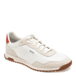 Pantofi sport BOSS albi, 7276, din material textil si piele intoarsa, barbat