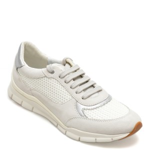 Pantofi sport GEOX albi, D35F2A, din piele intoarsa, dama
