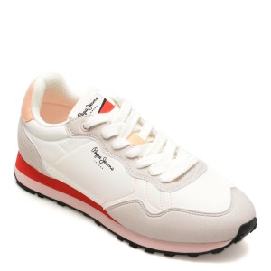 Pantofi sport PEPE JEANS albi, NATCH BASIC,  din material textil, dama