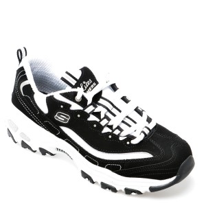 Pantofi sport SKECHERS alb-negru, D LITES, din piele intoarsa, dama