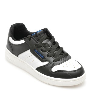Pantofi sport SKECHERS alb-negru, QUICK STREET, din piele ecologica, baiat
