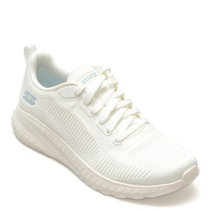 Pantofi sport SKECHERS albi, BOBS SQUAD CHAOS, din material textil, dama