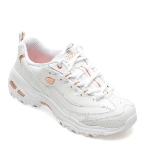 Pantofi sport SKECHERS albi, D LITES, din piele naturala, dama