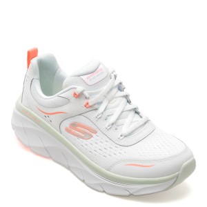 Pantofi sport SKECHERS albi, D LUX WALKER 2.0, din material textil, dama