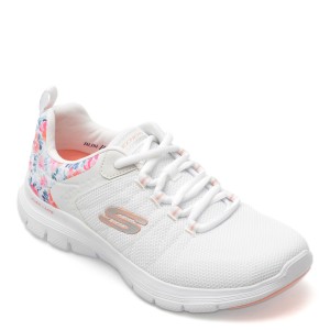 Pantofi sport SKECHERS albi, FLEX APPEAL 4.0, din material textil, dama
