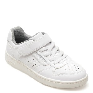 Pantofi sport SKECHERS albi, QUICK STREET, din piele ecologica, baiat
