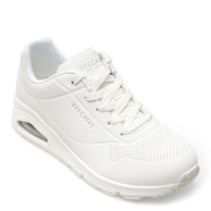 Pantofi sport SKECHERS albi, UNO, din piele ecologica, dama