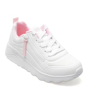 Pantofi sport SKECHERS albi, UNO LITE, din piele ecologica, fetita