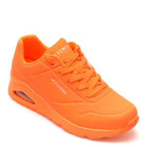 Pantofi sport SKECHERS portocalii, UNO, din piele ecologica, dama