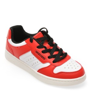 Pantofi sport SKECHERS rosii, 405639L, din piele ecologica, baiat