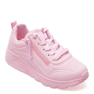Pantofi sport SKECHERS roz, UNO LITE, din piele ecologica, fetita