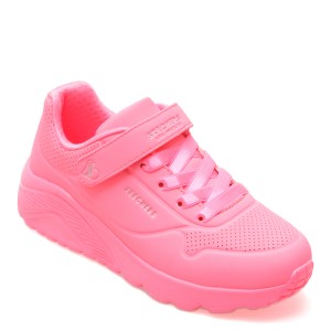 Pantofi sport SKECHERS roz, UNO LITE, din piele ecologica, fetita