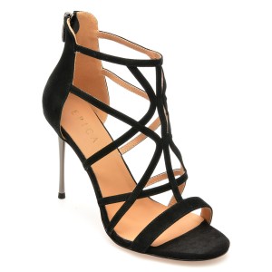 Sandale elegante EPICA negre, S36A, din piele intoarsa, dama