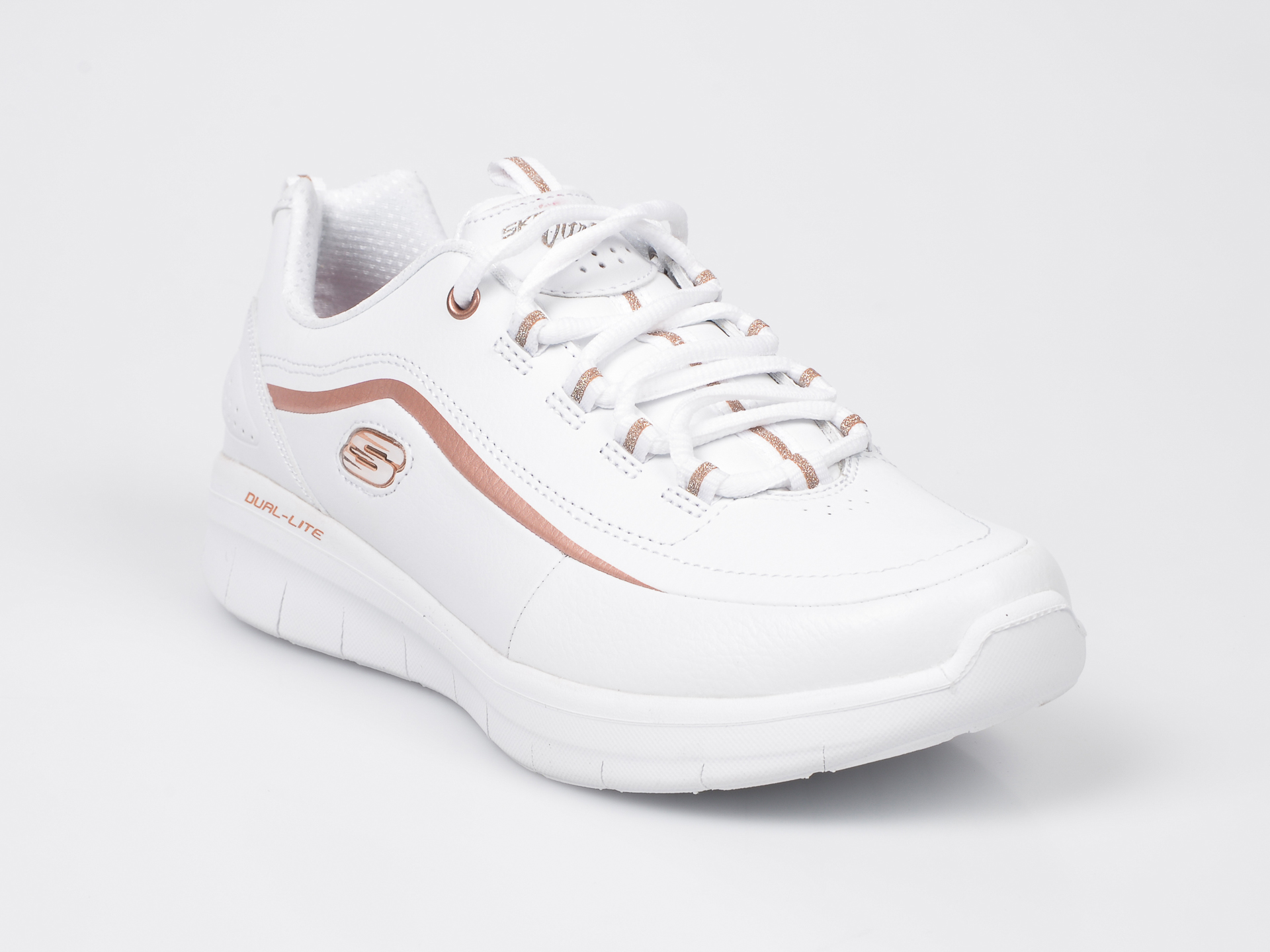 Pantofi sport SKECHERS albi, 12933, din piele naturala