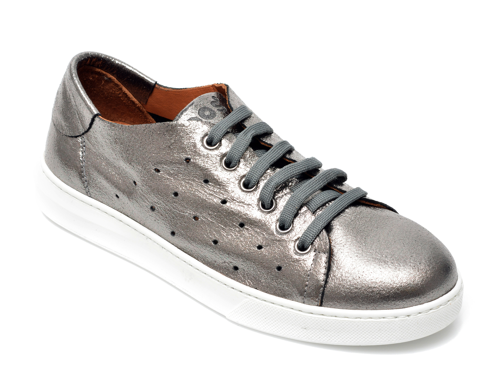 Pantofi BABOOS argintii, 2301, din piele naturala