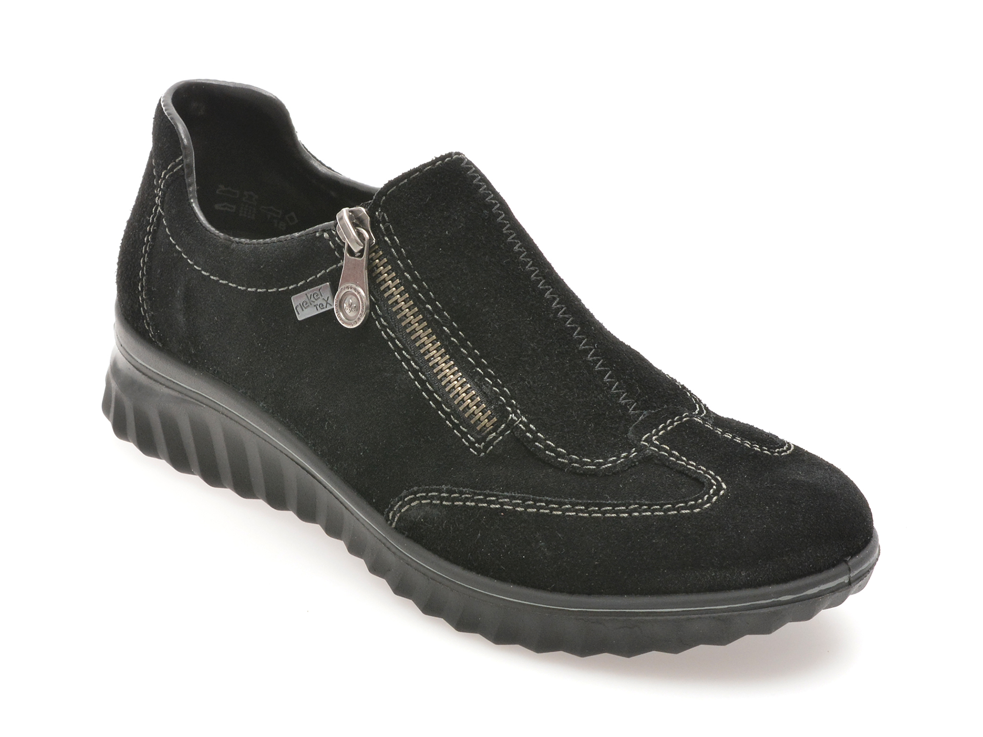 Pantofi casual RIEKER negri, 59071, din piele intoarsa