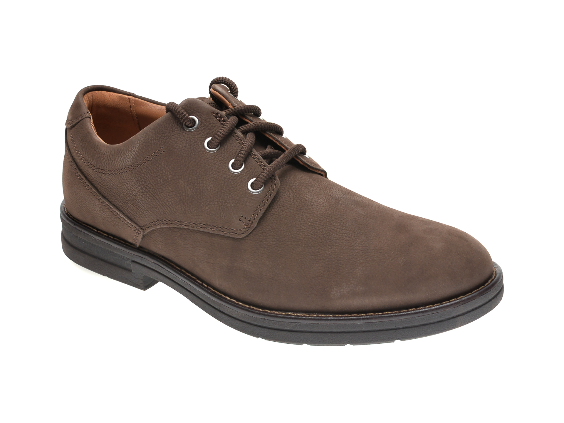 Pantofi CLARKS maro, BANNING PLAIN, din nabuc