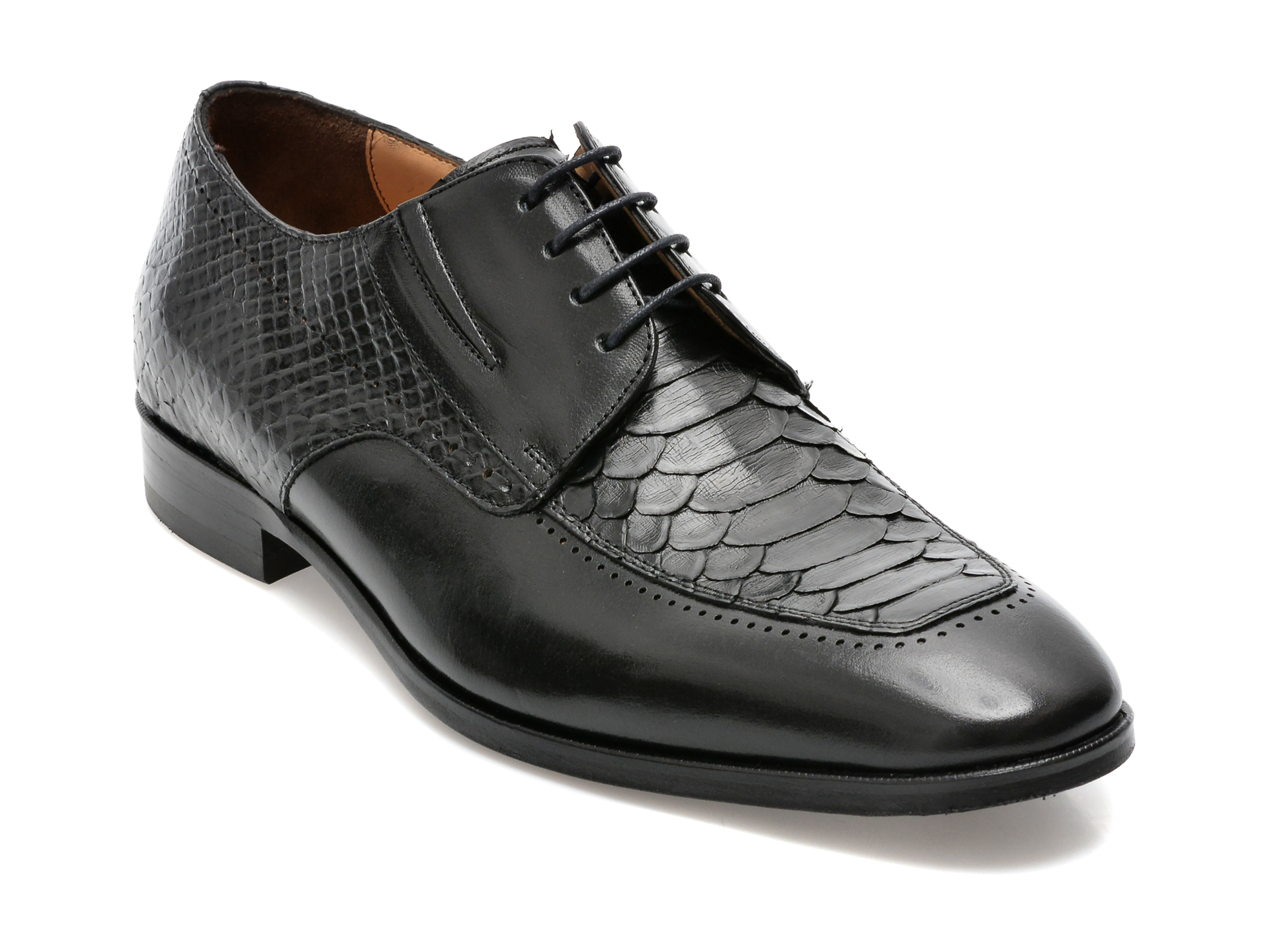Pantofi EPICA negri, 48701, din piele croco