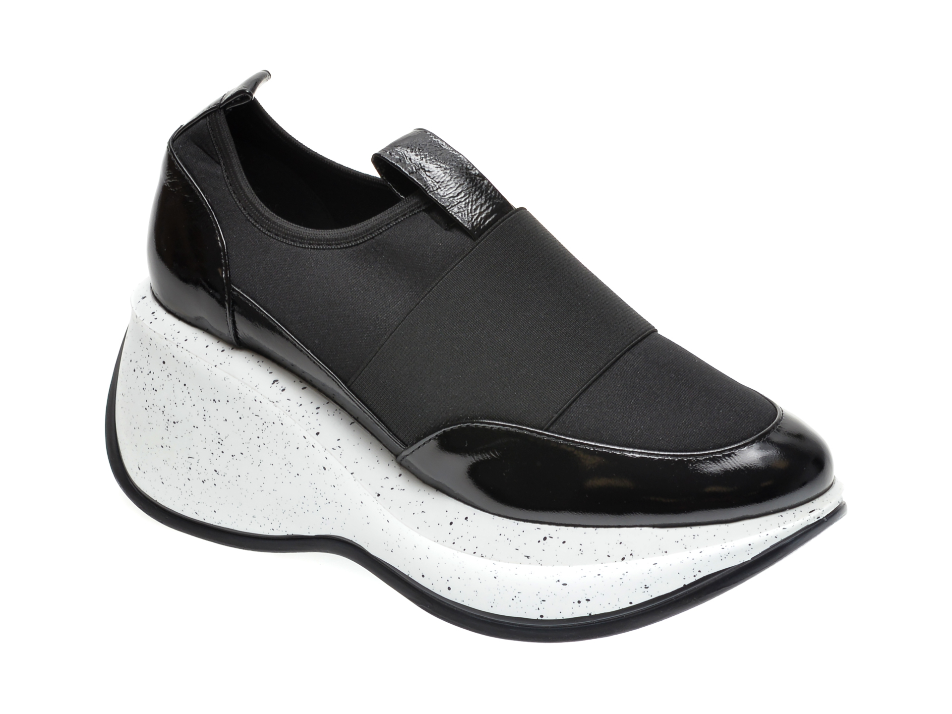 Pantofi FLAVIA PASSINI negri, 22908, din material textil si piele naturala lacuita