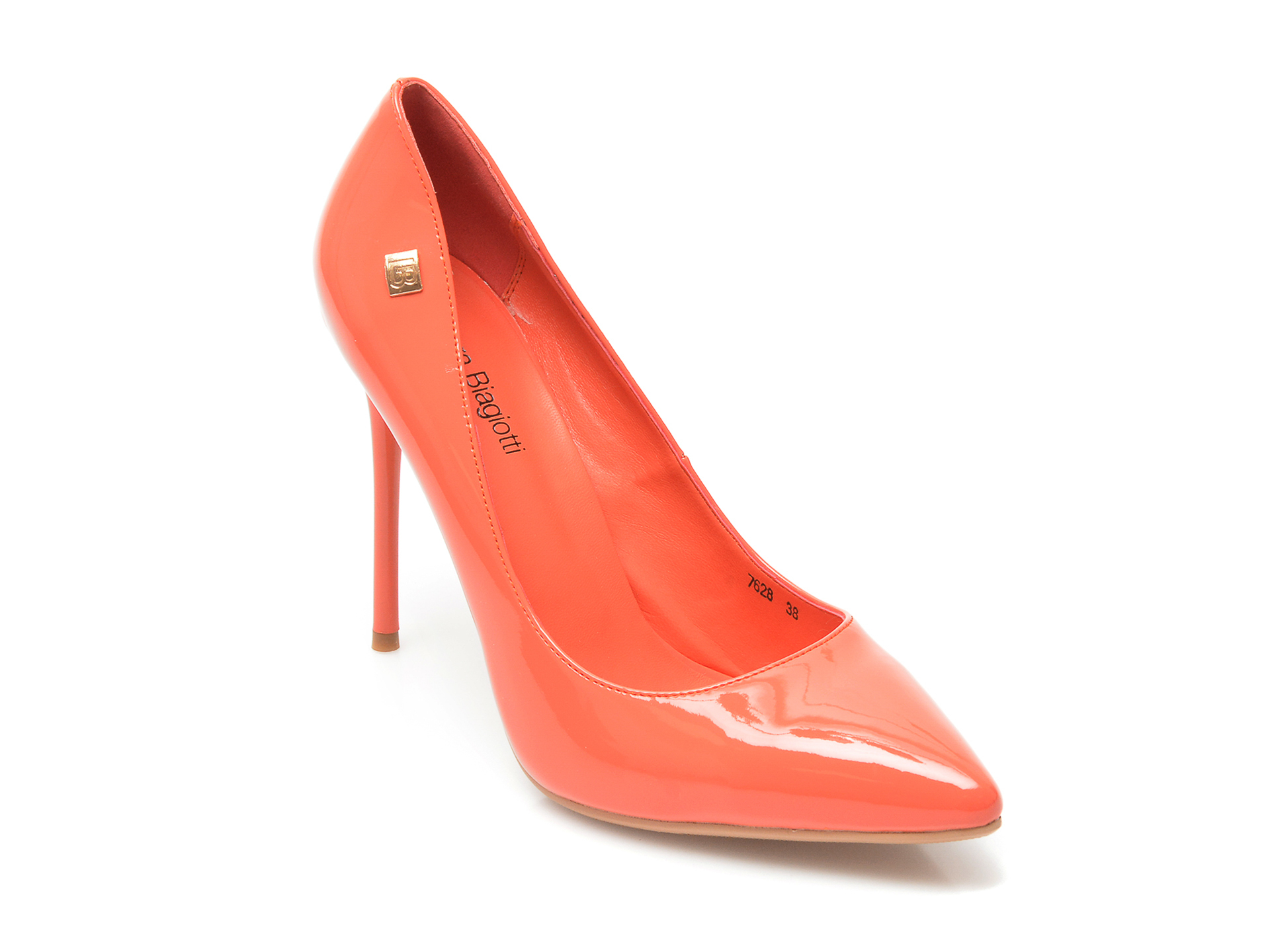 Pantofi LAURA BIAGIOTTI portocalii, 7628, din piele ecologica lacuita /femei/pantofi imagine noua