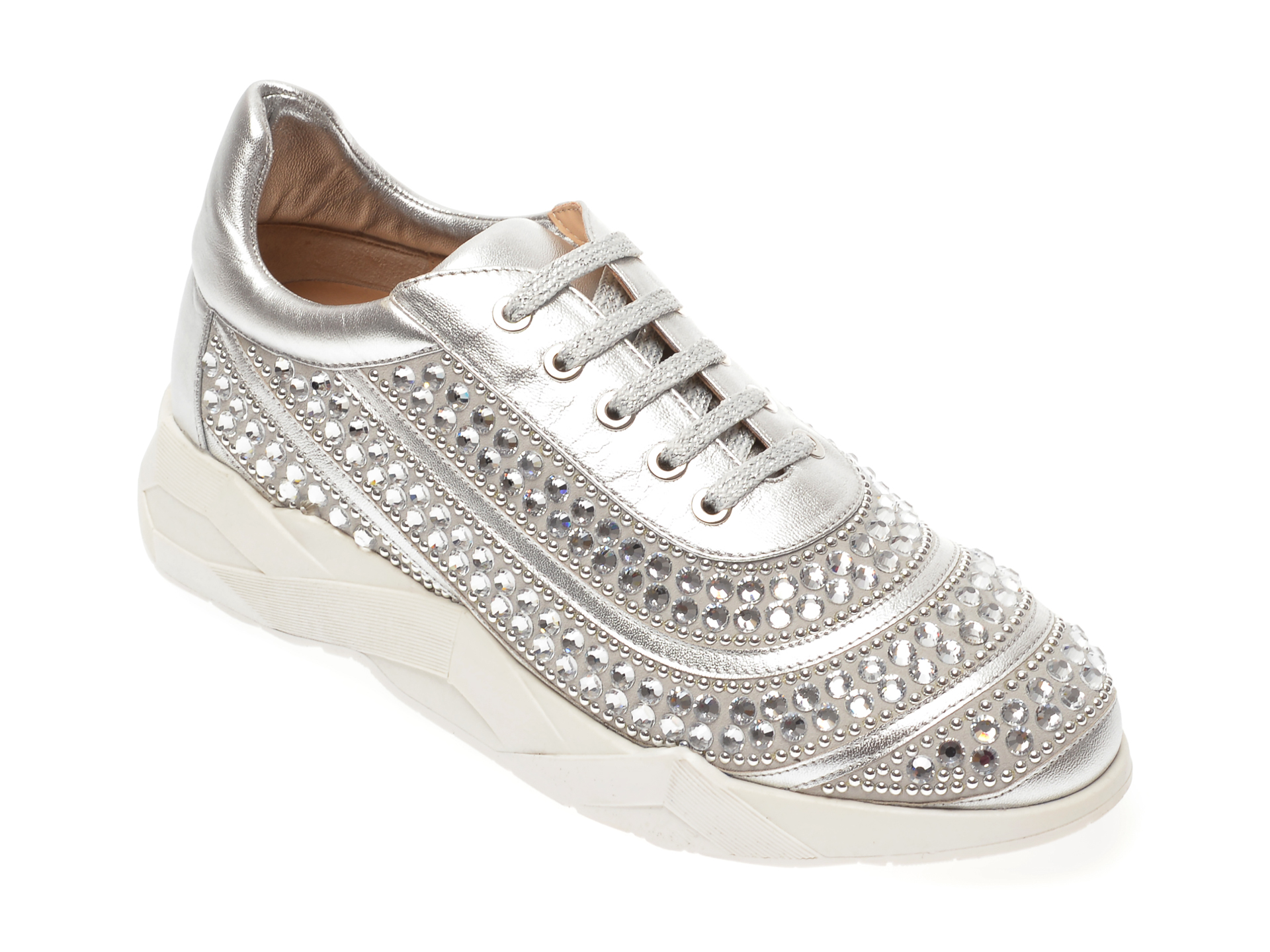 Pantofi LORIBLU argintii, 16433, din piele naturala