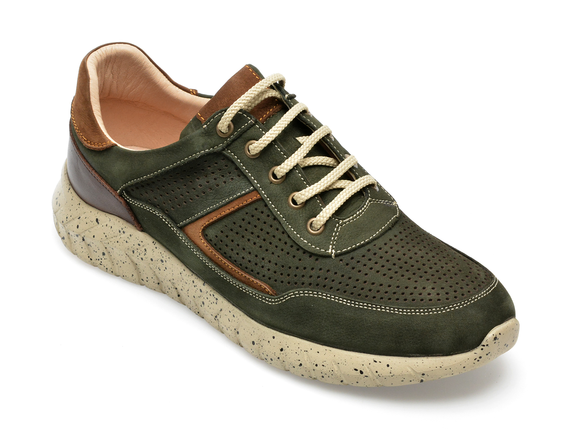Pantofi OTTER kaki, EF412, din nabuc