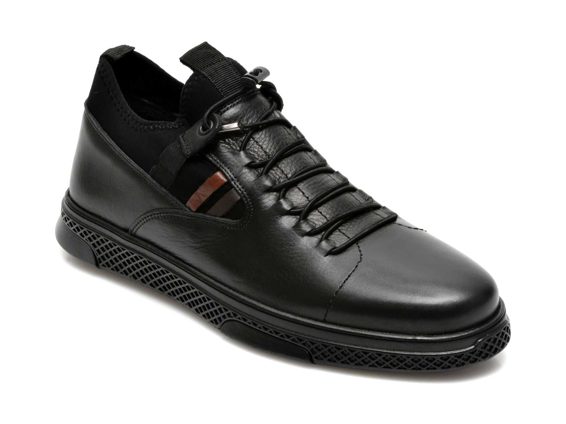 Pantofi OTTER negri, 21RS117, din material textil si piele naturala Otter