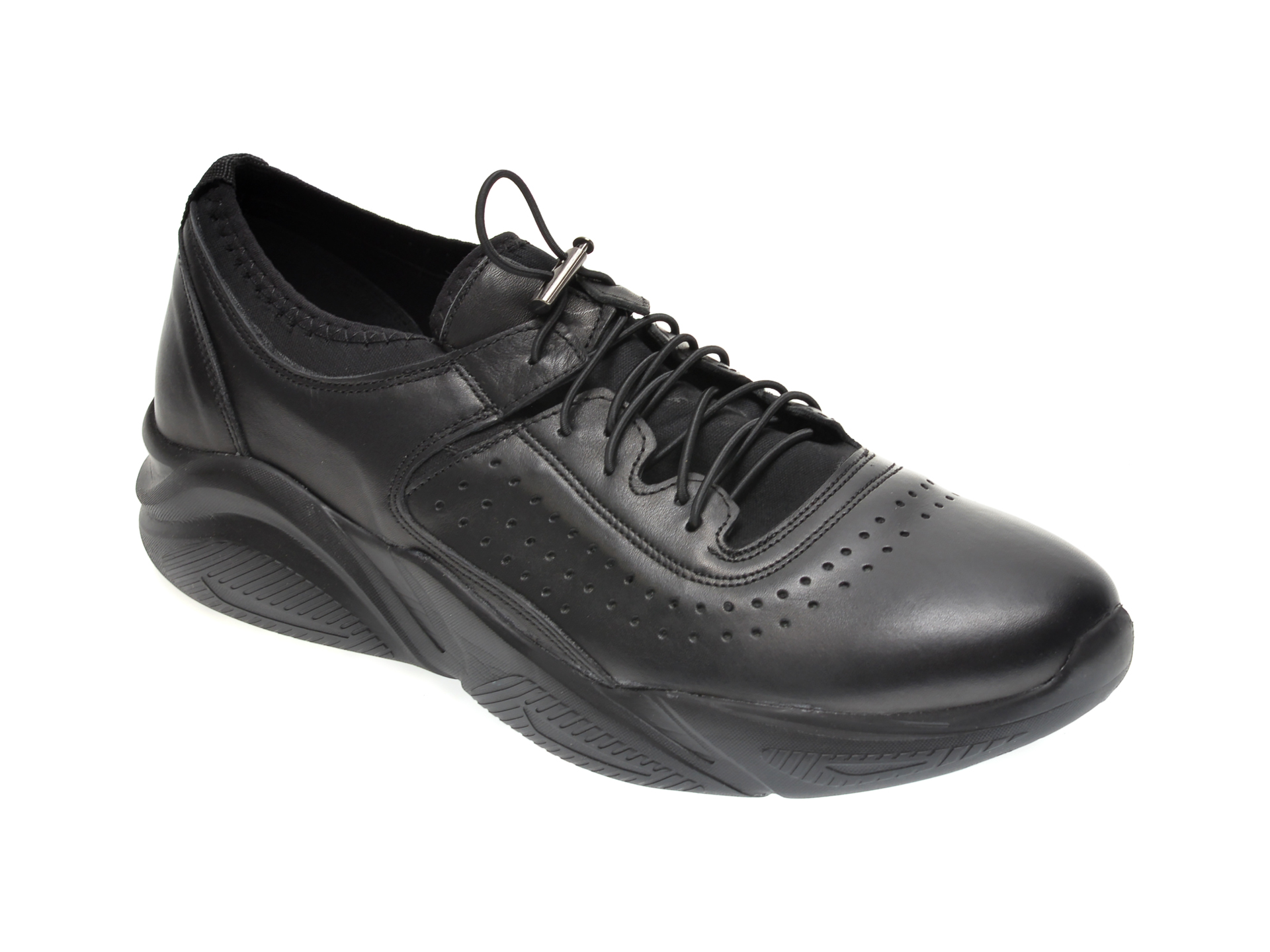 Pantofi OTTER negri, M5744, din material textil si piele naturala
