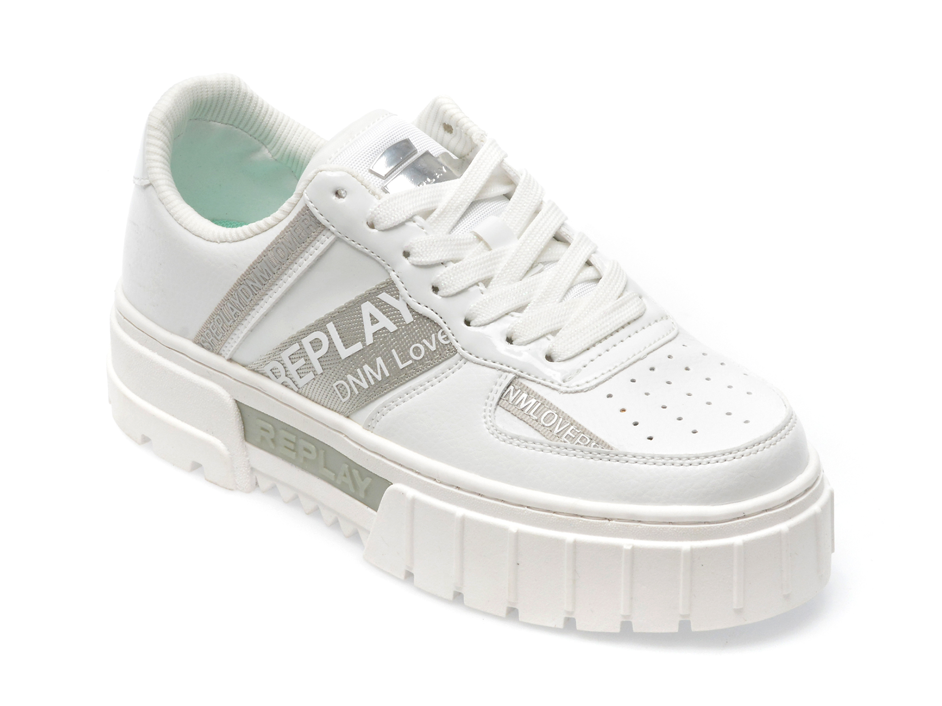 Pantofi REPLAY albi, WZ4E08S, din piele ecologica